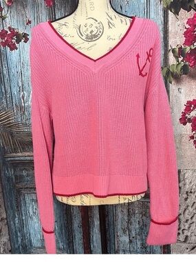 Pink V-Neck Sweater with Anchor Detail - Women's Sweater Venus brand